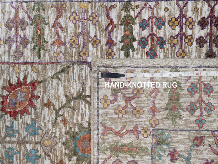 2'8" x 16'2" New Hand Knotted Ivory Wool & Silk Runner Oriental Rug - MOA10291176