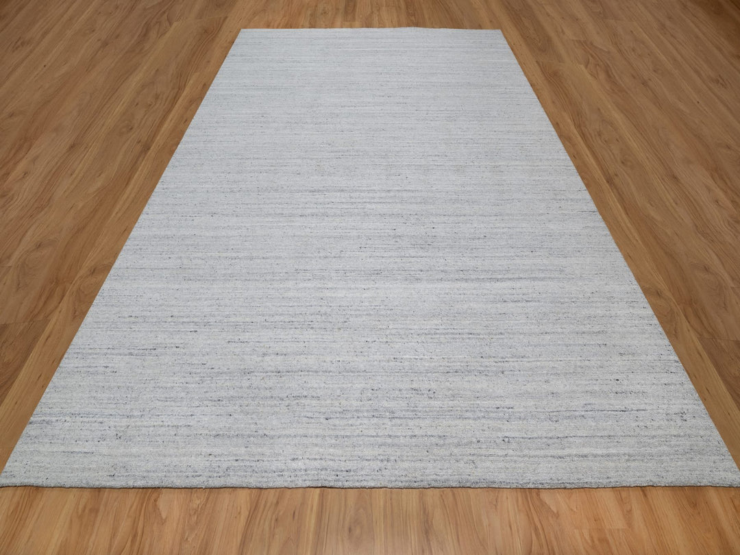 9'0" x 11'11" New Hand Loomed Ivory Wool Rectangle Oriental Rug - MOA10291187