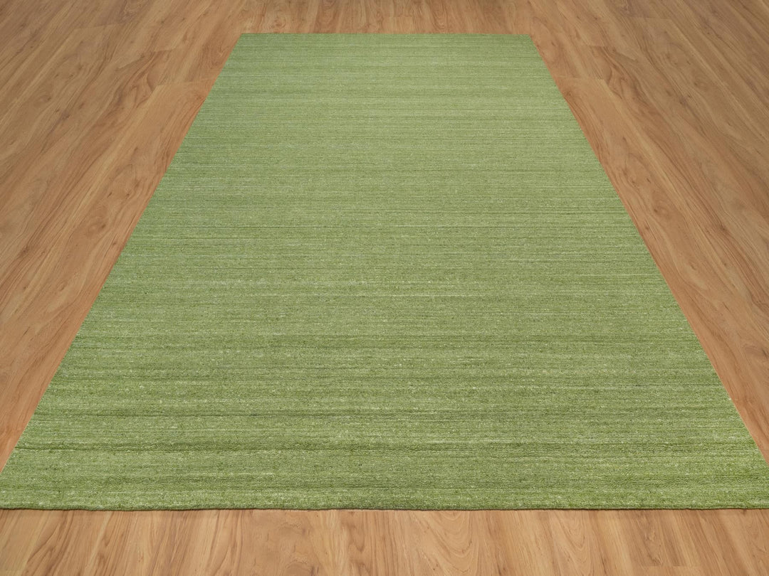 9'1" x 12'0" New Hand Loomed Green Wool Rectangle Oriental Rug - MOA10291189
