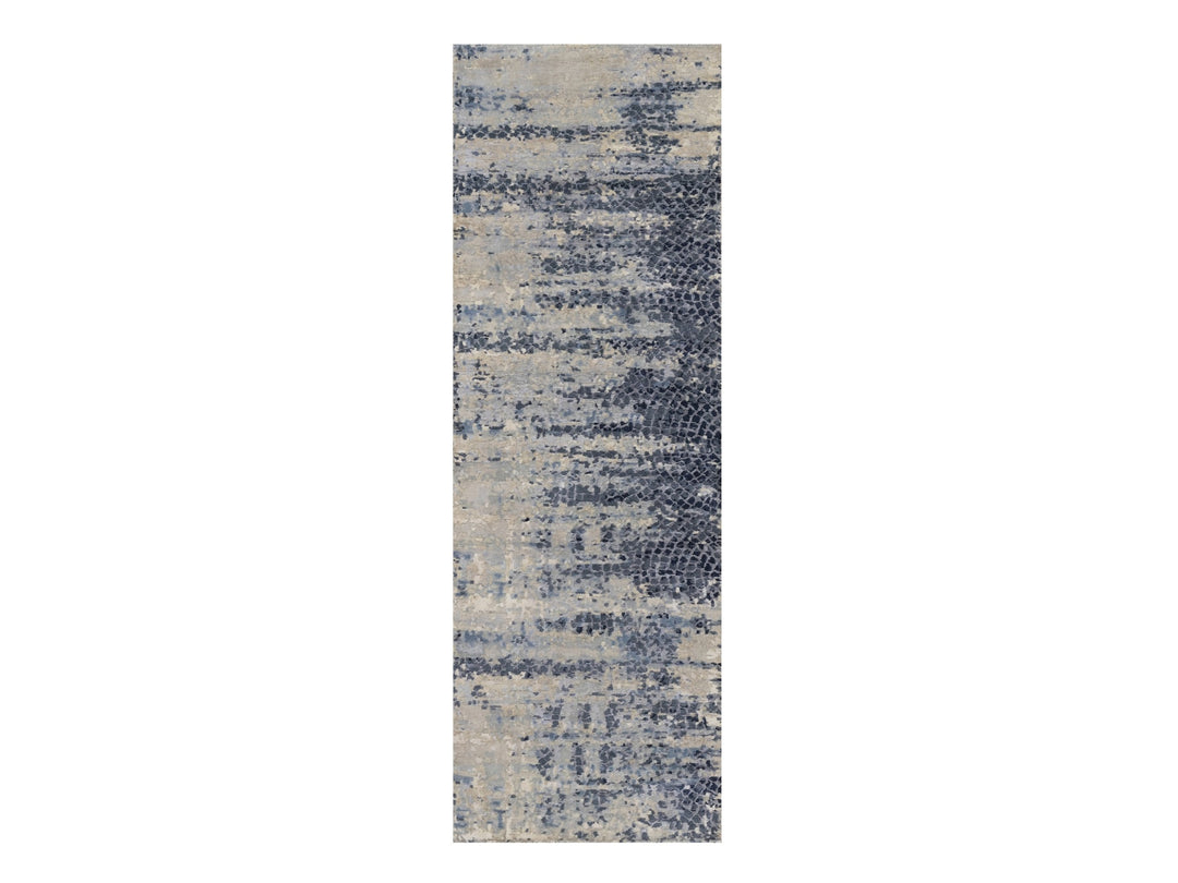 2'7" x 7'11" New Hand Knotted Grey Wool & Silk Runner Oriental Rug - MOA10291209