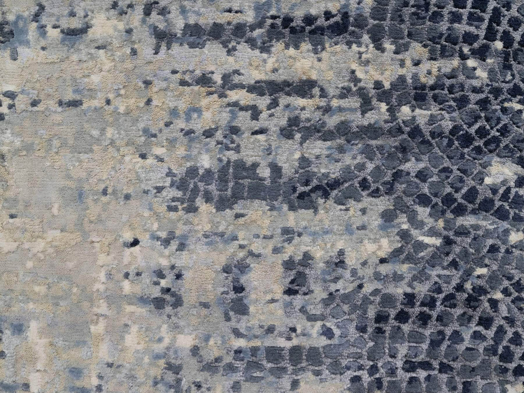 2'7" x 7'11" New Hand Knotted Grey Wool & Silk Runner Oriental Rug - MOA10291209