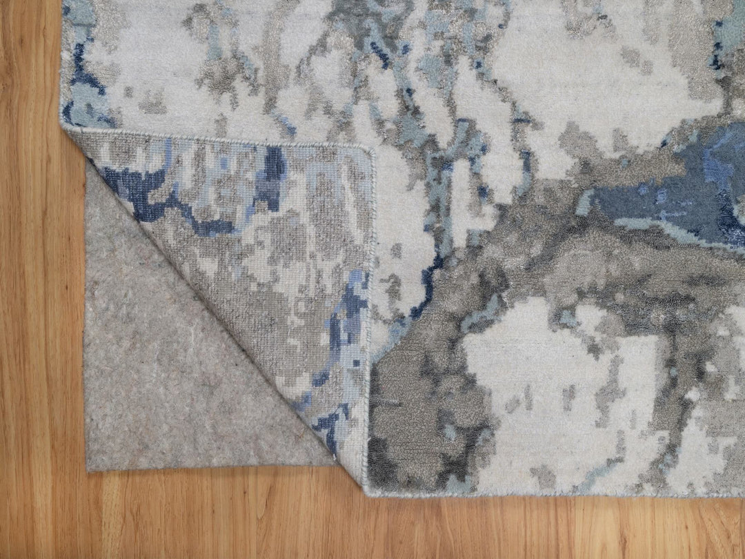 6'1" x 9'1" New Hand Knotted Blue Wool & Silk Rectangle Oriental Rug - MOA10291212