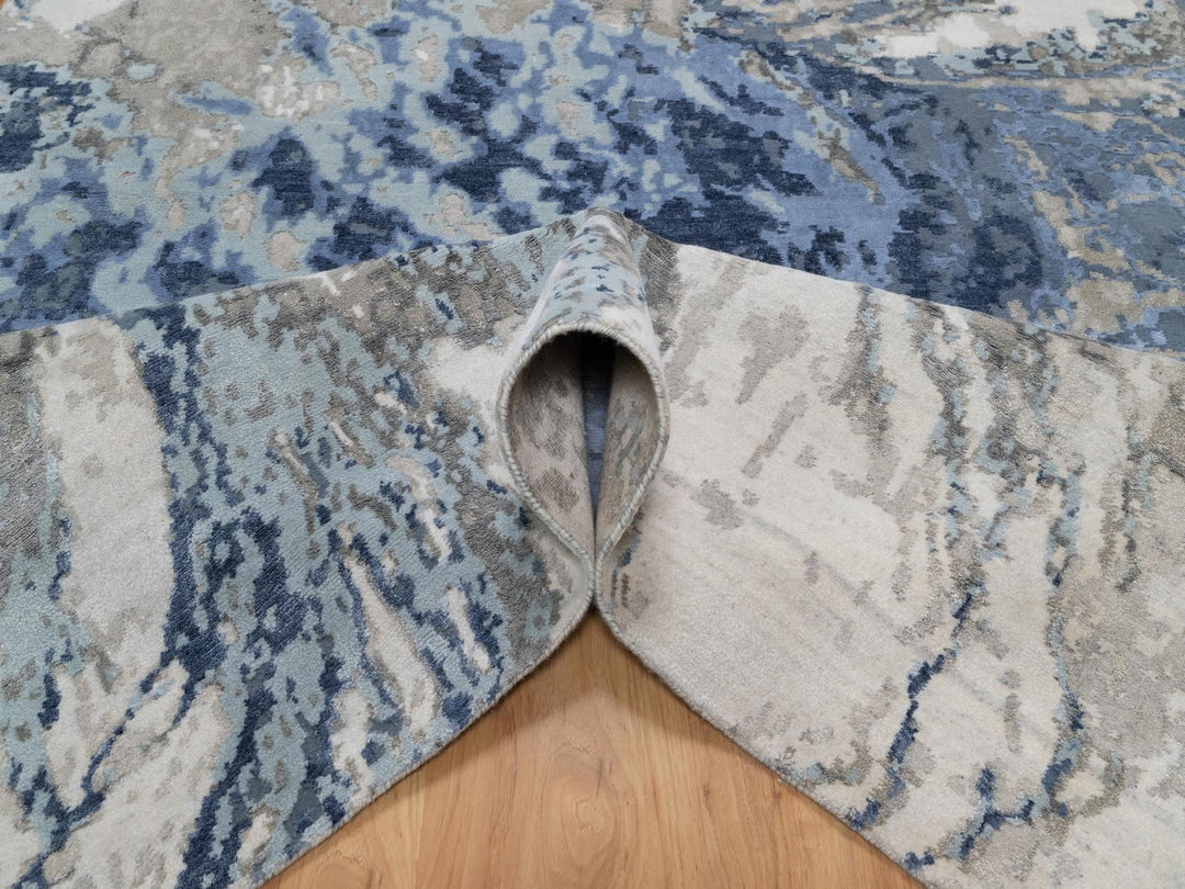 6'1" x 9'1" New Hand Knotted Blue Wool & Silk Rectangle Oriental Rug - MOA10291212