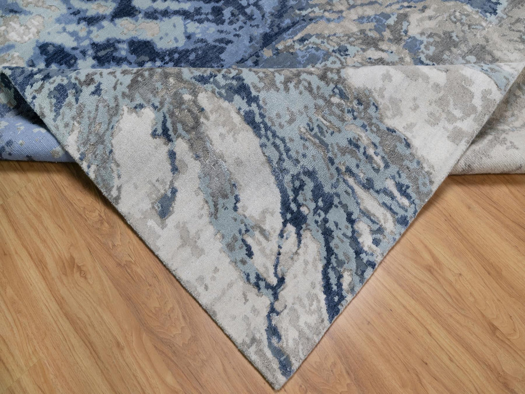 6'1" x 9'1" New Hand Knotted Blue Wool & Silk Rectangle Oriental Rug - MOA10291212