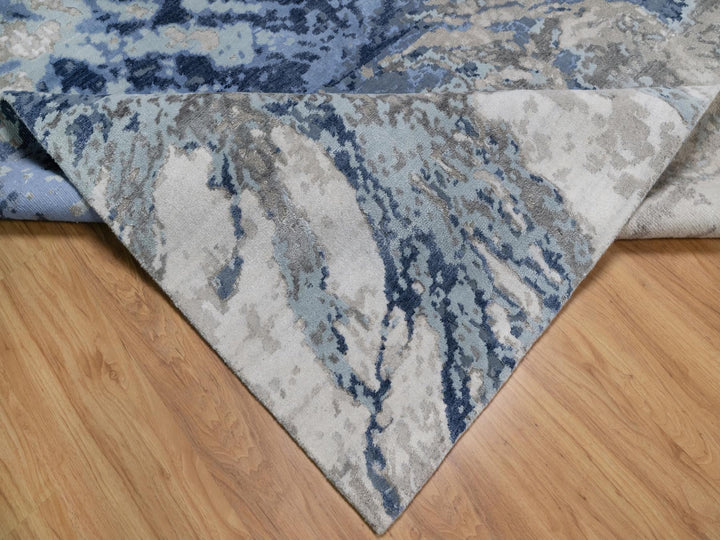 6'1" x 9'1" New Hand Knotted Blue Wool & Silk Rectangle Oriental Rug - MOA10291212