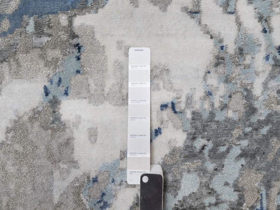 6'1" x 9'1" New Hand Knotted Ivory Wool & Silk Rectangle Oriental Rug - MOA10291212