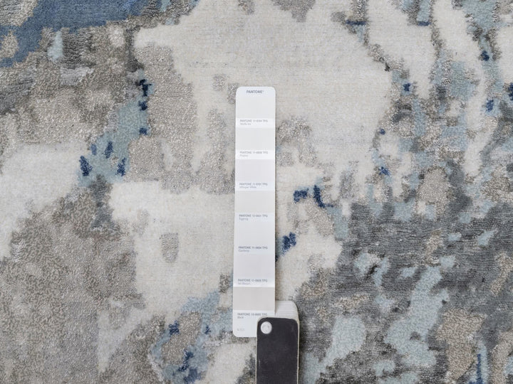 6'1" x 9'1" New Hand Knotted Blue Wool & Silk Rectangle Oriental Rug - MOA10291212