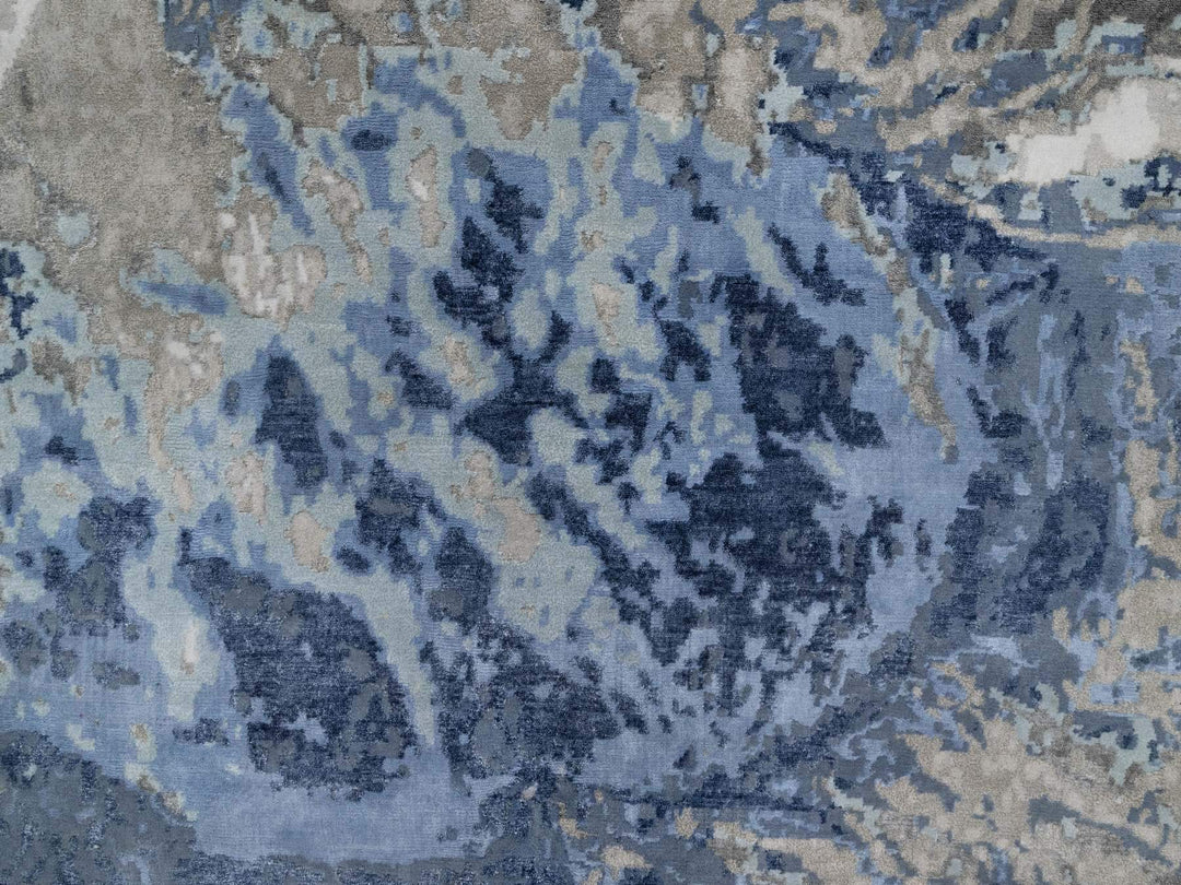 6'1" x 9'1" New Hand Knotted Blue Wool & Silk Rectangle Oriental Rug - MOA10291212