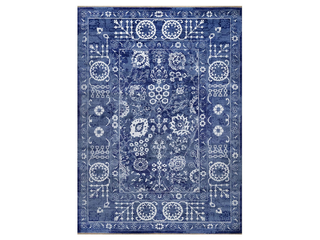 8'11" x 12'3" New Hand Knotted Blue Wool & Silk Rectangle Oriental Rug - MOA10291213