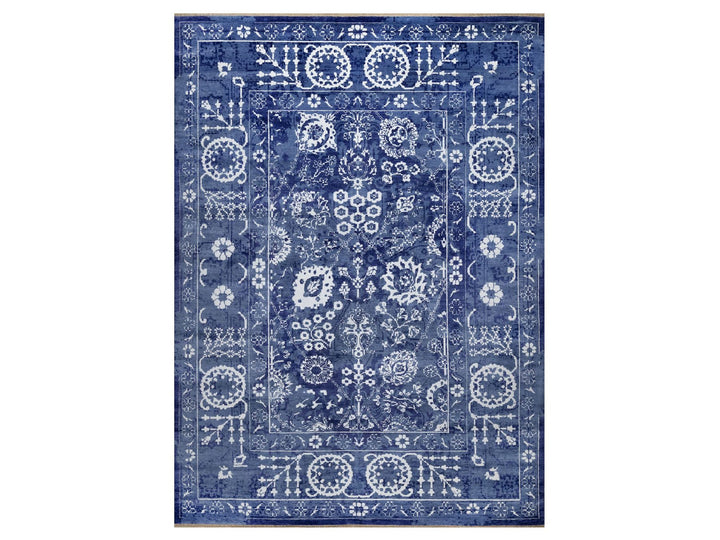 8'11" x 12'3" New Hand Knotted Blue Wool & Silk Rectangle Oriental Rug - MOA10291213