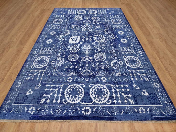 8'11" x 12'3" New Hand Knotted Blue Wool & Silk Rectangle Oriental Rug - MOA10291213