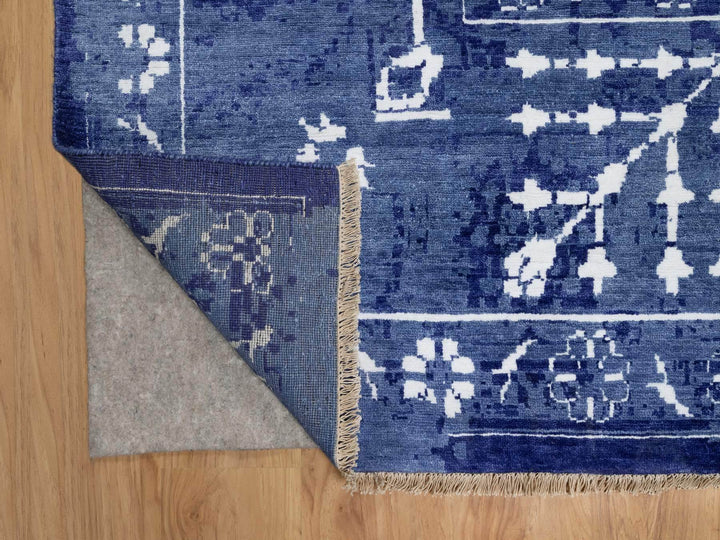 8'11" x 12'3" New Hand Knotted Blue Wool & Silk Rectangle Oriental Rug - MOA10291213