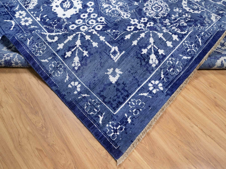 8'11" x 12'3" New Hand Knotted Blue Wool & Silk Rectangle Oriental Rug - MOA10291213