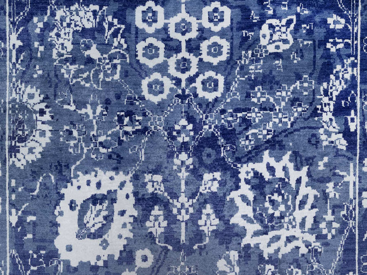 8'11" x 12'3" New Hand Knotted Blue Wool & Silk Rectangle Oriental Rug - MOA10291213