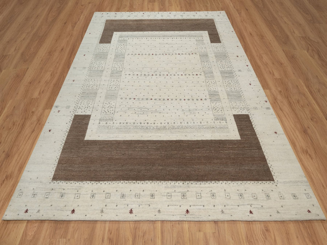 7'9" x 9'8" New Hand Knotted Ivory Wool Rectangle Oriental Rug - MOA10291218