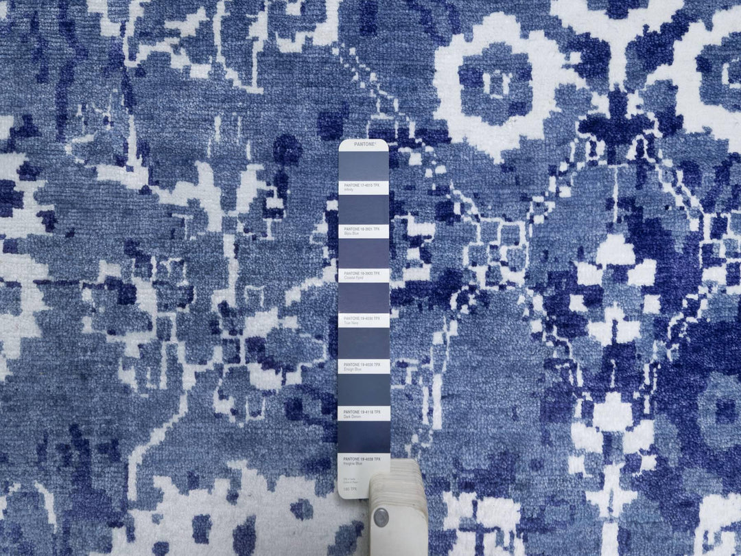 9'0" x 12'0" New Hand Knotted Blue Wool & Silk Rectangle Oriental Rug - MOA10291222