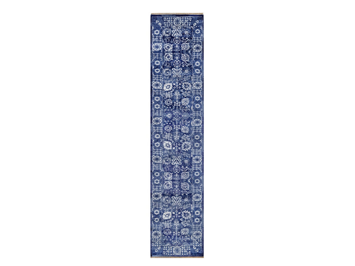 2'7" x 11'10" New Hand Knotted Blue Wool & Silk Runner Oriental Rug - MOA10291223