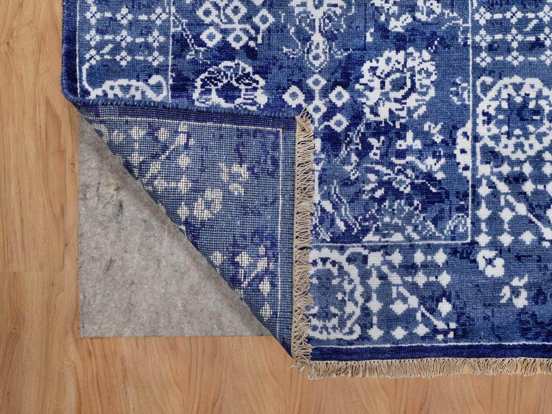 2'7" x 11'10" New Hand Knotted Blue Wool & Silk Runner Oriental Rug - MOA10291223