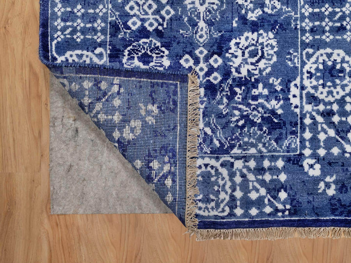 2'7" x 11'10" New Hand Knotted Blue Wool & Silk Runner Oriental Rug - MOA10291223