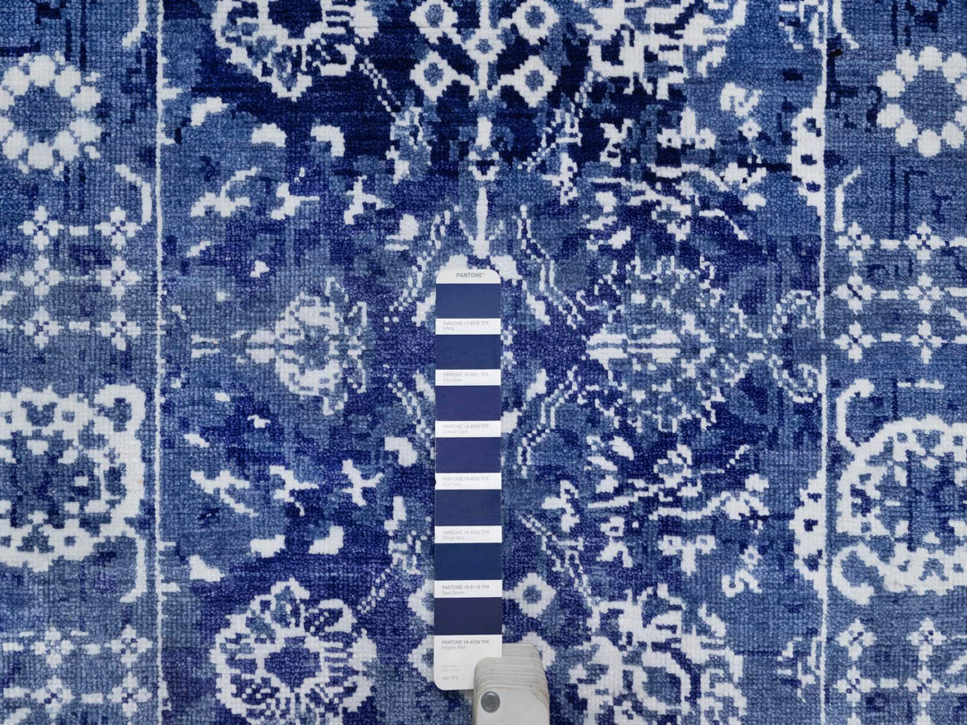 2'7" x 11'10" New Hand Knotted Blue Wool & Silk Runner Oriental Rug - MOA10291223