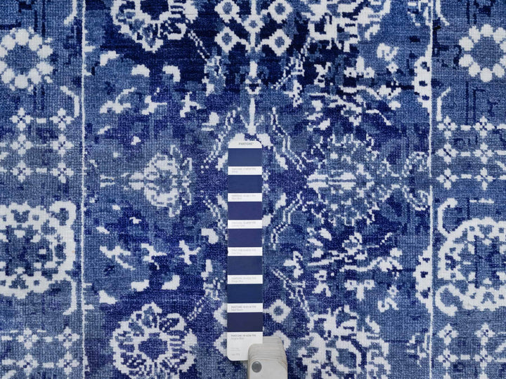 2'7" x 11'10" New Hand Knotted Blue Wool & Silk Runner Oriental Rug - MOA10291223