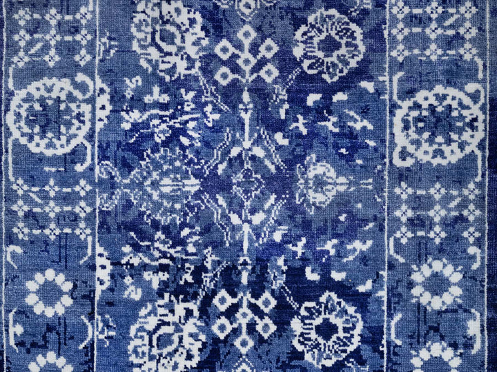 2'7" x 11'10" New Hand Knotted Blue Wool & Silk Runner Oriental Rug - MOA10291223