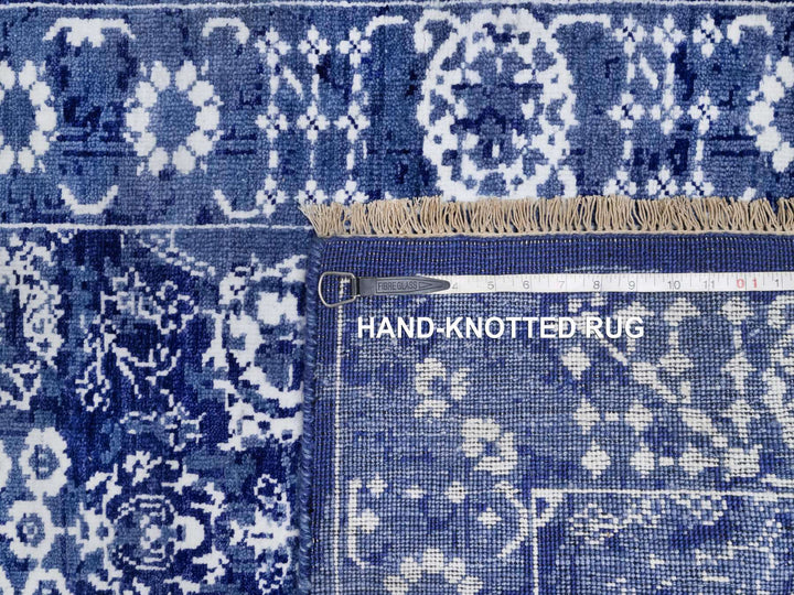 2'7" x 11'10" New Hand Knotted Blue Wool & Silk Runner Oriental Rug - MOA10291223