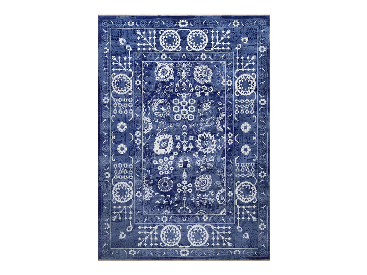 9'10" x 14'0" New Hand Knotted Blue Wool & Silk Rectangle Oriental Rug - MOA10291227