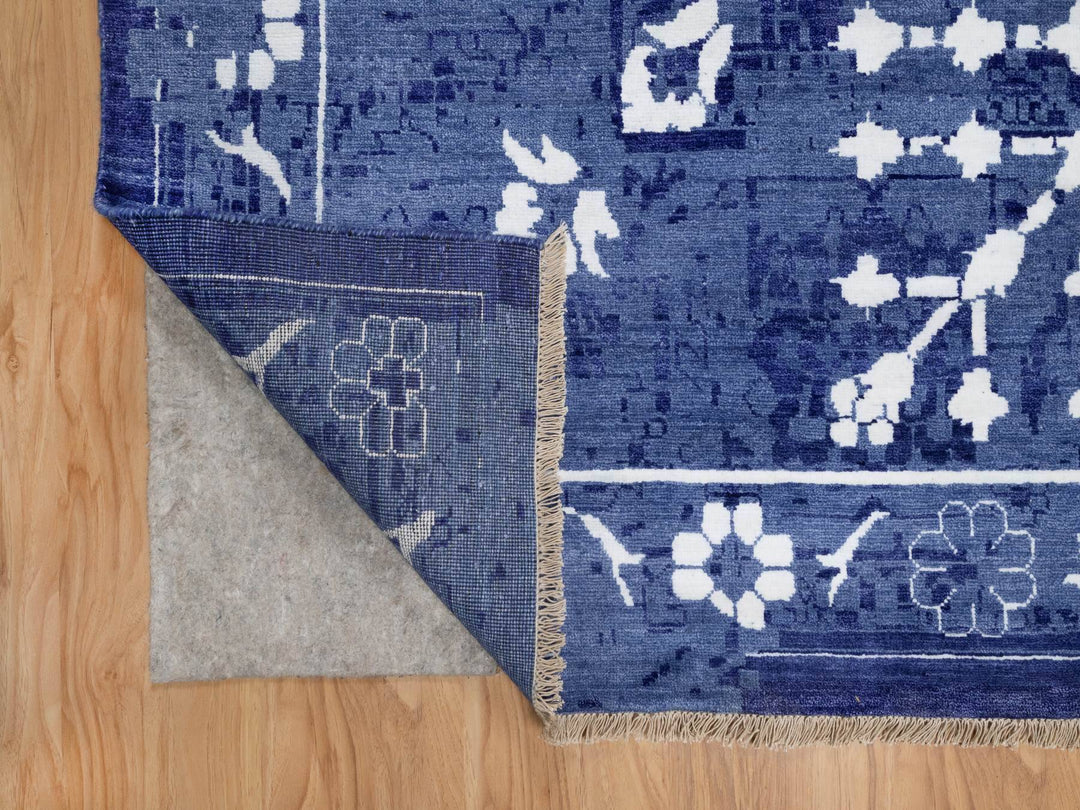 9'10" x 14'0" New Hand Knotted Blue Wool & Silk Rectangle Oriental Rug - MOA10291227