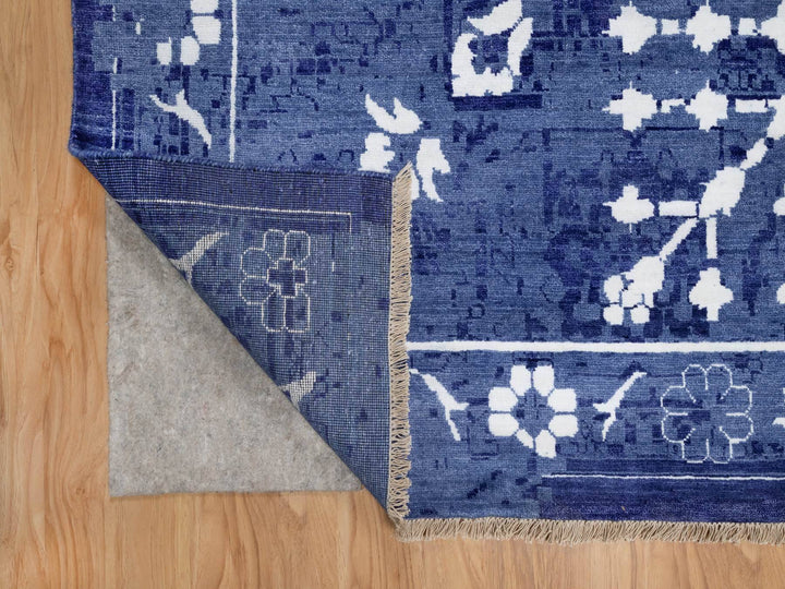 9'10" x 14'0" New Hand Knotted Blue Wool & Silk Rectangle Oriental Rug - MOA10291227