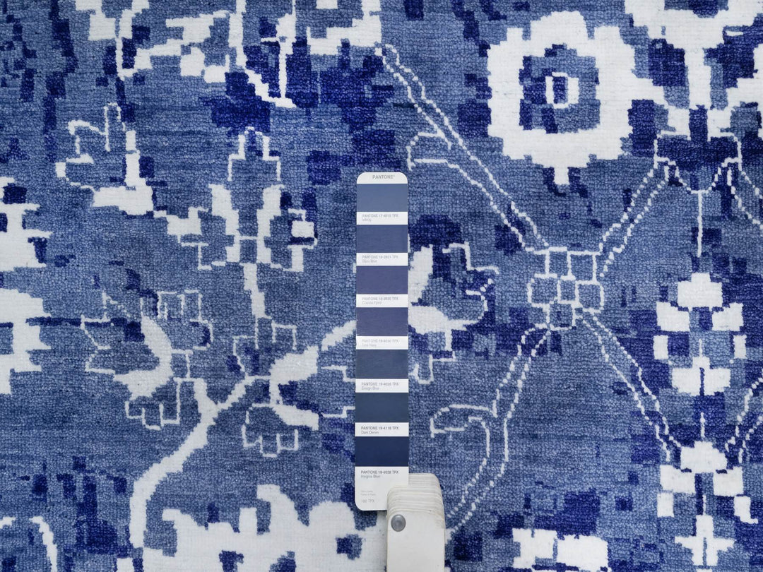 9'10" x 14'0" New Hand Knotted Blue Wool & Silk Rectangle Oriental Rug - MOA10291227