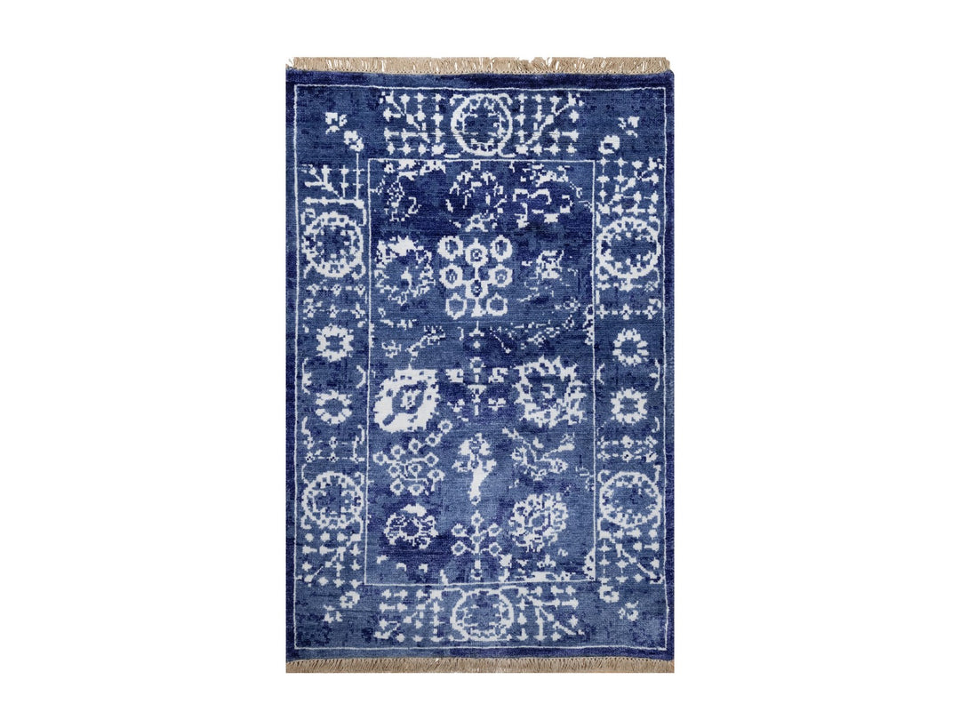 2'1" x 3'2" New Hand Knotted Blue Wool & Silk Rectangle Oriental Rug - MOA10291228