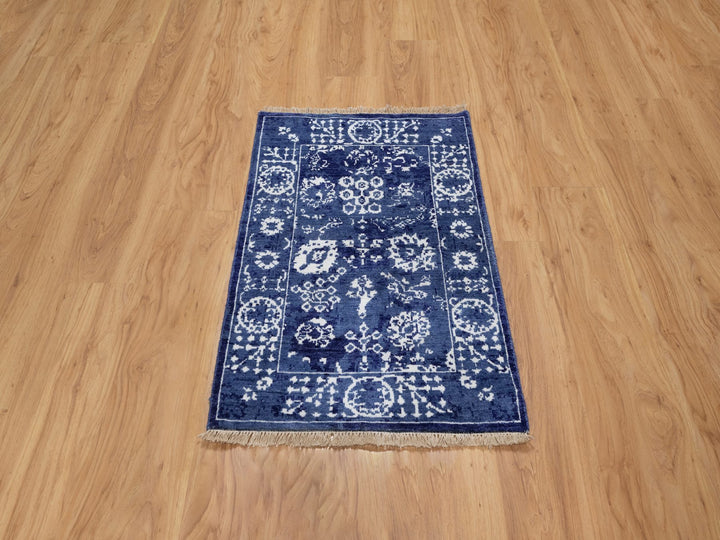 2'1" x 3'2" New Hand Knotted Blue Wool & Silk Rectangle Oriental Rug - MOA10291228