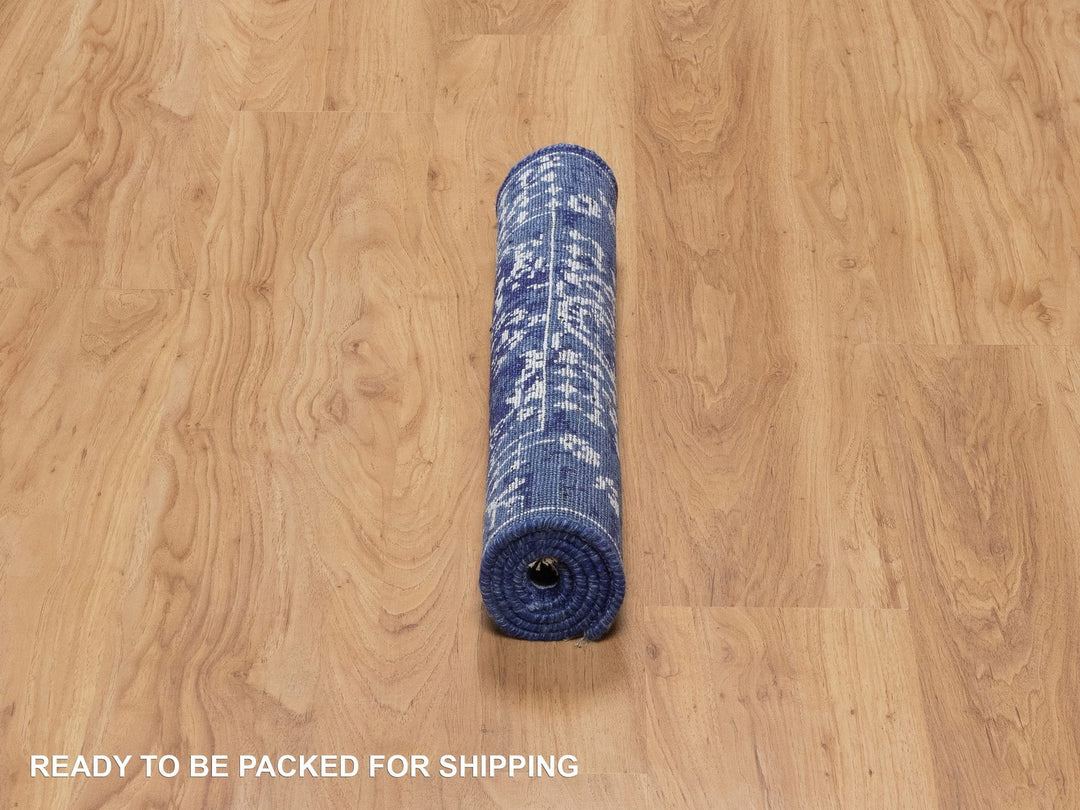 2'1" x 3'2" New Hand Knotted Blue Wool & Silk Rectangle Oriental Rug - MOA10291228