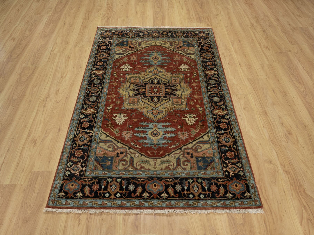 4'1" x 6'1" New Hand Knotted Red Wool Rectangle Oriental Rug - MOA10291233