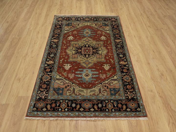 4'1" x 6'1" New Hand Knotted Red Wool Rectangle Oriental Rug - MOA10291233