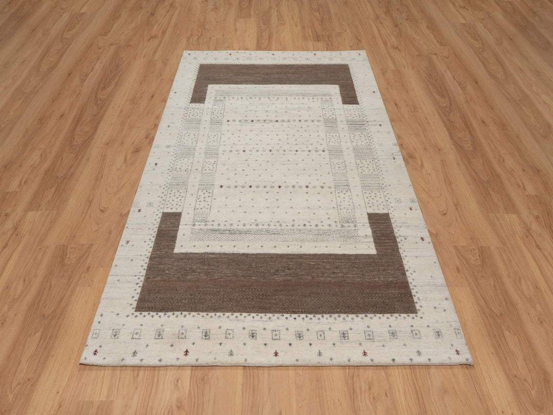 5'0" x 7'11" New Hand Knotted Ivory Wool Rectangle Oriental Rug - MOA10291248