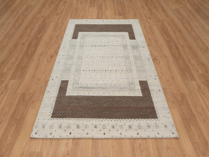 5'0" x 7'11" New Hand Knotted Ivory Wool Rectangle Oriental Rug - MOA10291248
