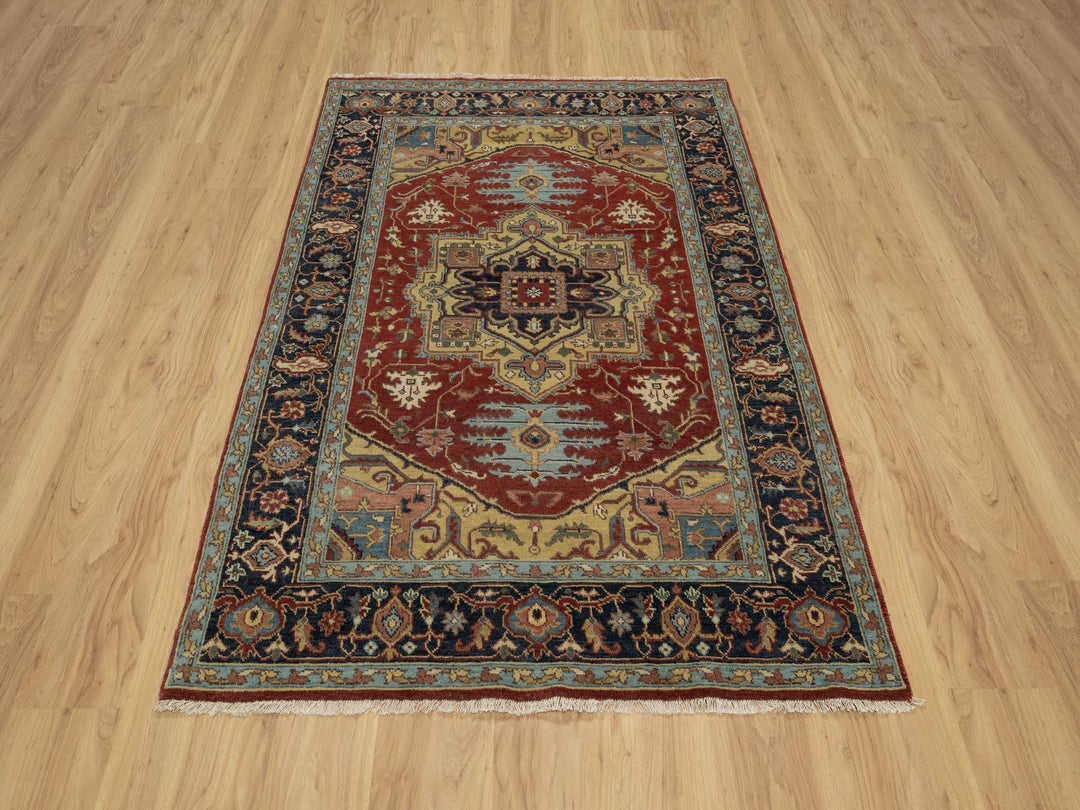 4'3" x 6'2" New Hand Knotted Red Wool Rectangle Oriental Rug - MOA10291249