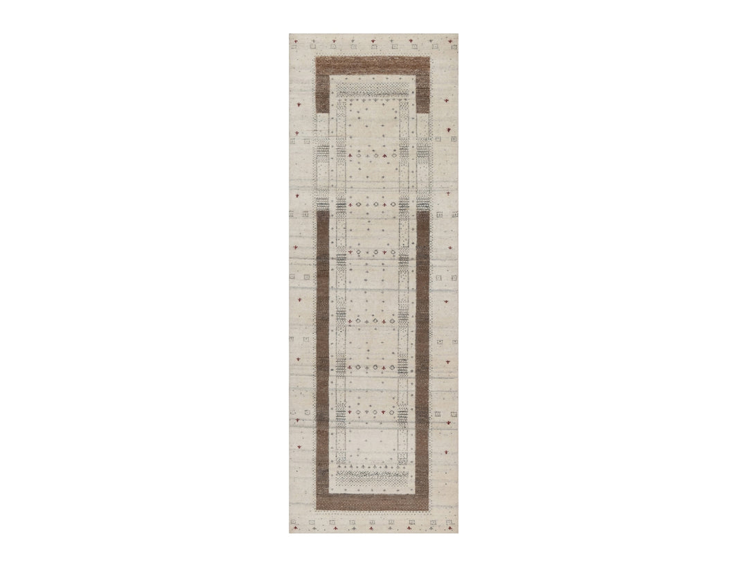 2'8" x 7'11" New Hand Knotted Ivory Wool Runner Oriental Rug - MOA10291259