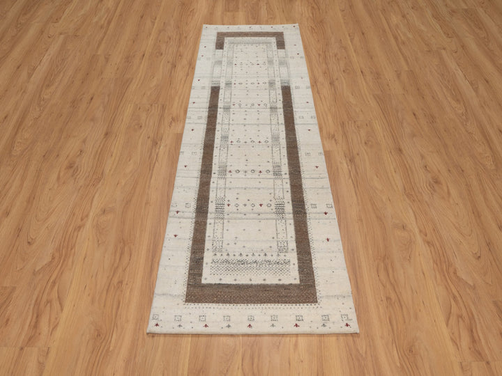 2'8" x 7'11" New Hand Knotted Ivory Wool Runner Oriental Rug - MOA10291259