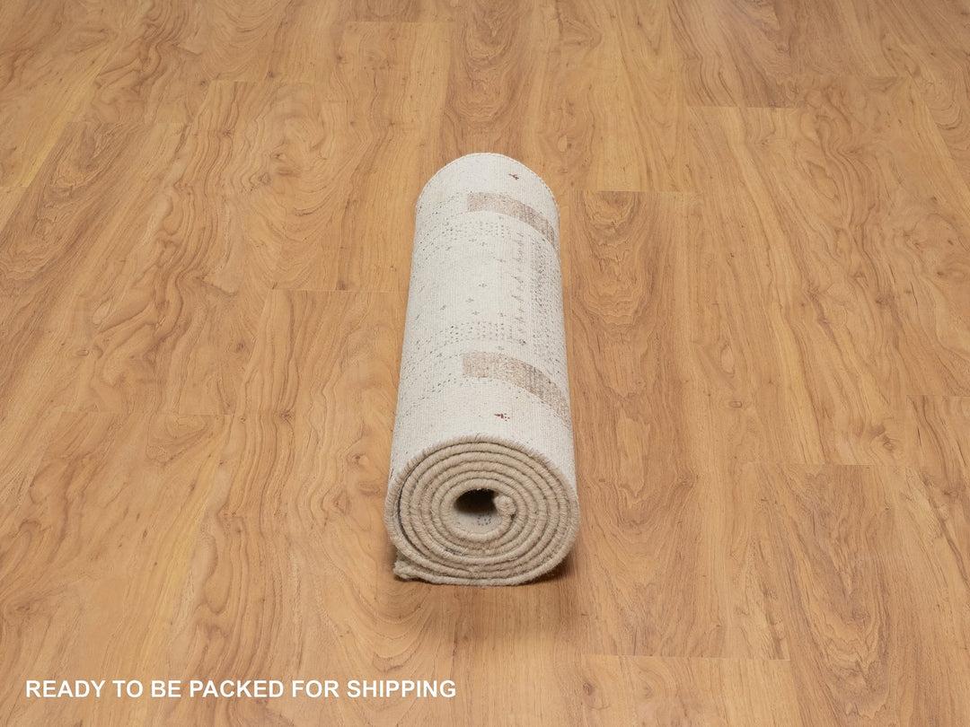 2'8" x 7'11" New Hand Knotted Ivory Wool Runner Oriental Rug - MOA10291259