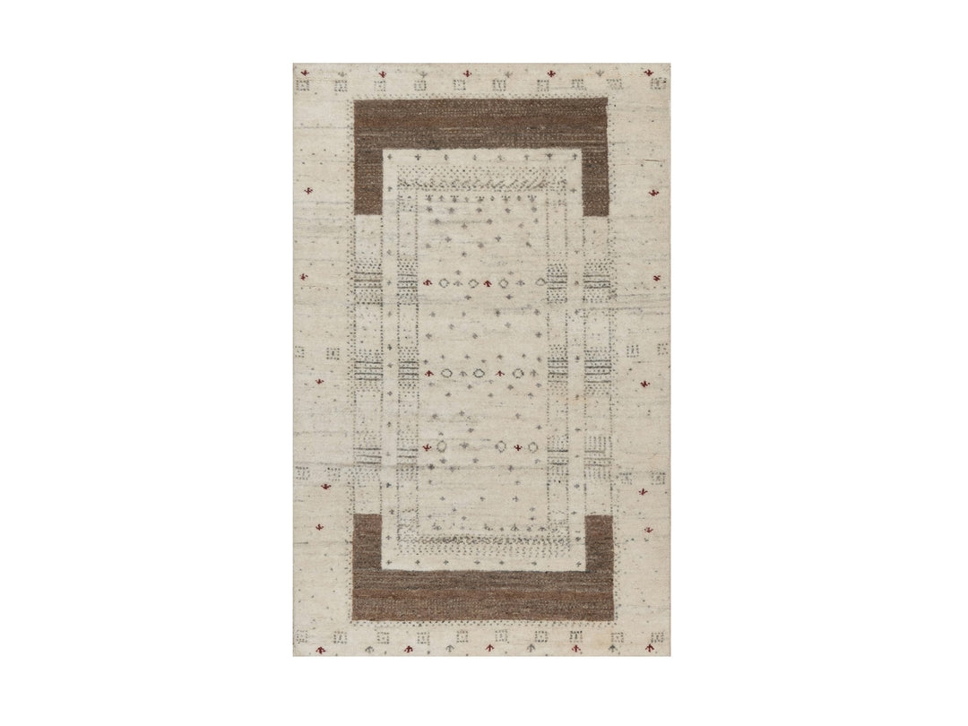 2'7" x 3'11" New Hand Knotted Ivory Wool Rectangle Oriental Rug - MOA10291261