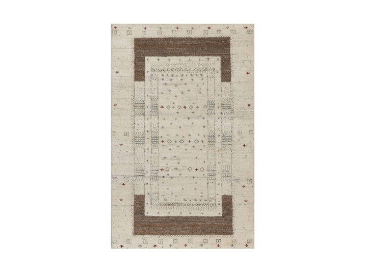 2'7" x 3'11" New Hand Knotted Ivory Wool Rectangle Oriental Rug - MOA10291261