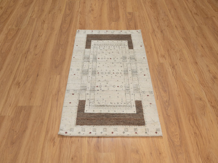 2'7" x 3'11" New Hand Knotted Ivory Wool Rectangle Oriental Rug - MOA10291261