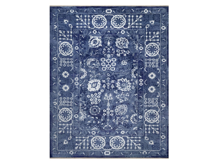 11'9" x 15'0" New Hand Knotted Blue Wool & Silk Rectangle Oriental Rug - MOA10291265