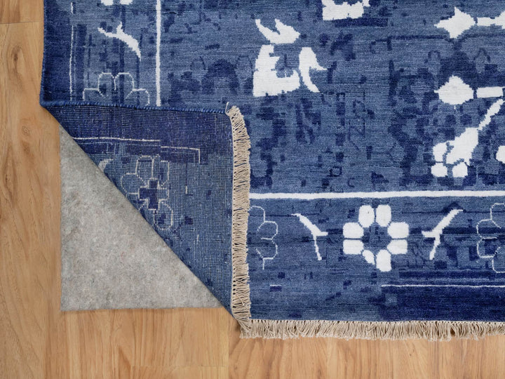 11'9" x 15'0" New Hand Knotted Blue Wool & Silk Rectangle Oriental Rug - MOA10291265