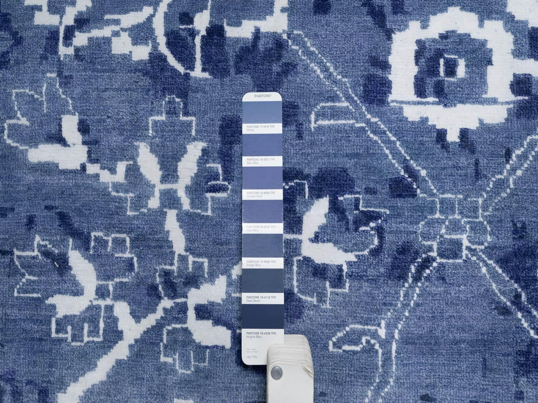 11'9" x 15'0" New Hand Knotted Blue Wool & Silk Rectangle Oriental Rug - MOA10291265