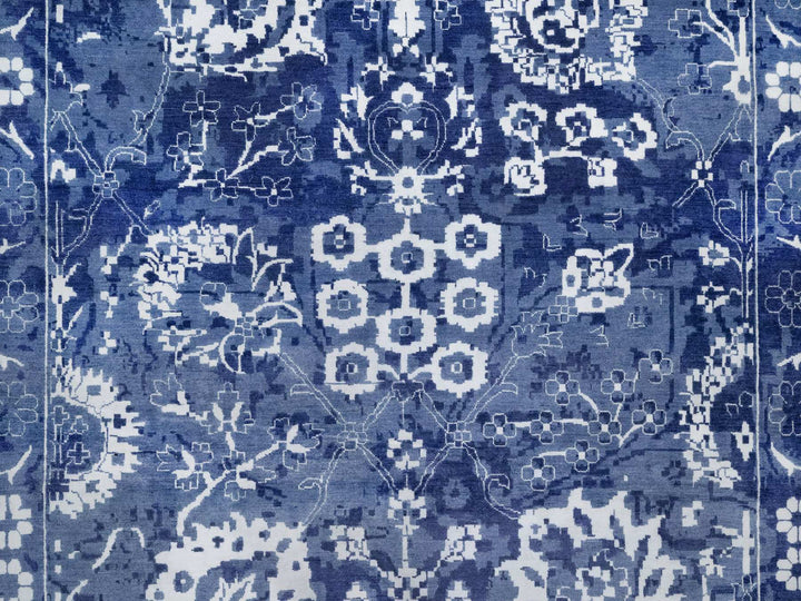 11'9" x 15'0" New Hand Knotted Blue Wool & Silk Rectangle Oriental Rug - MOA10291265