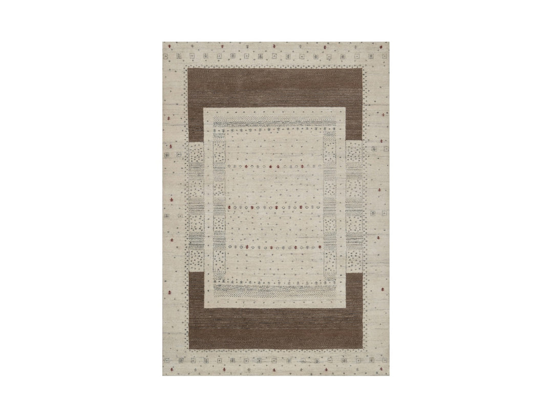 4'11" x 7'0" New Hand Knotted Ivory Wool Rectangle Oriental Rug - MOA10291267